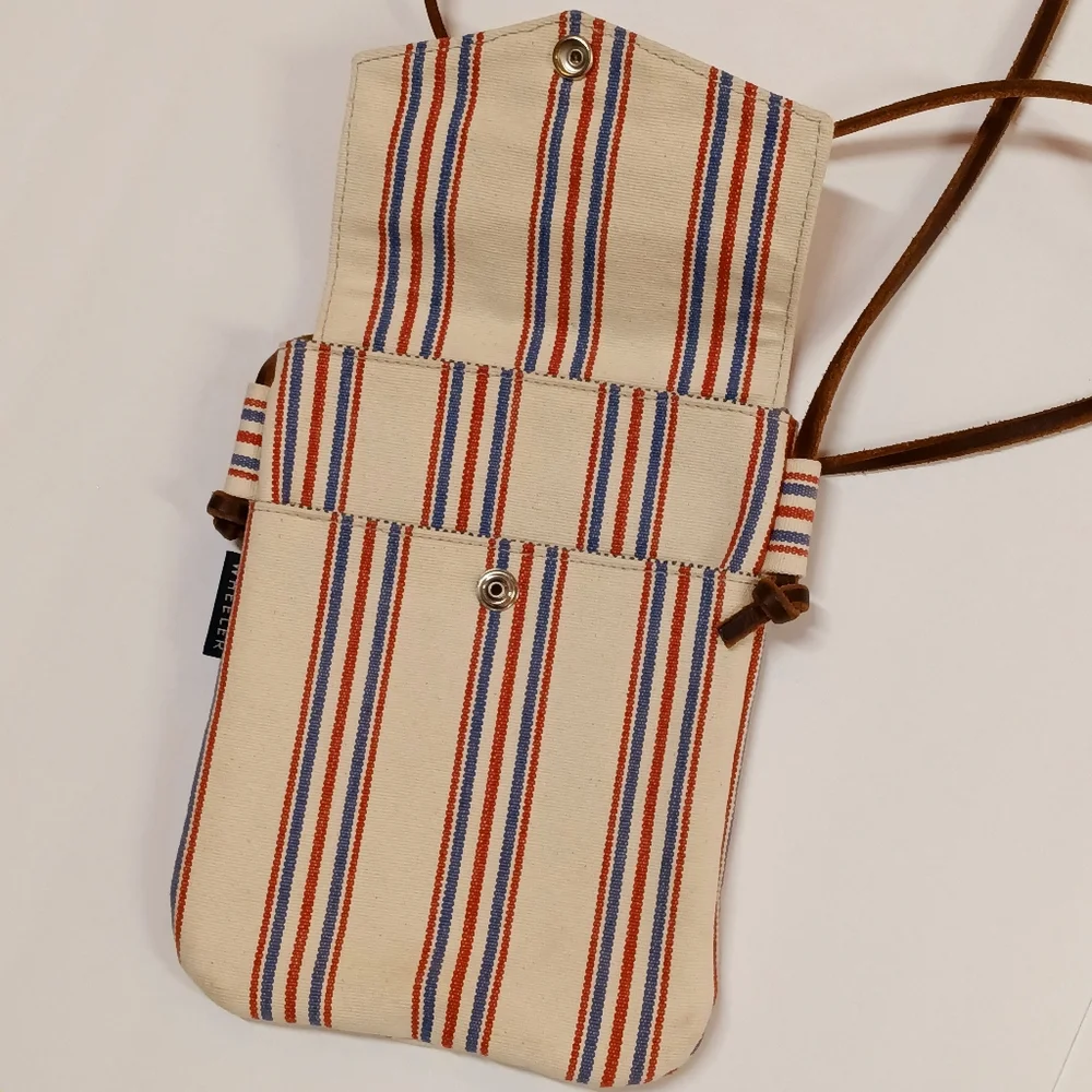 Wheeler Bag Co. Hand-crafted Ticking Railroad Stripe Canvas + Leather Crossbody